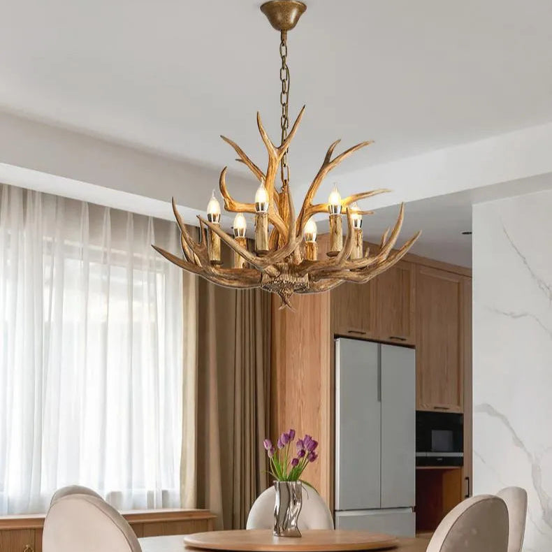 Alpine Antler Chandelier | Solid Wood, Dimmable LED Lighting for Dining Room 0