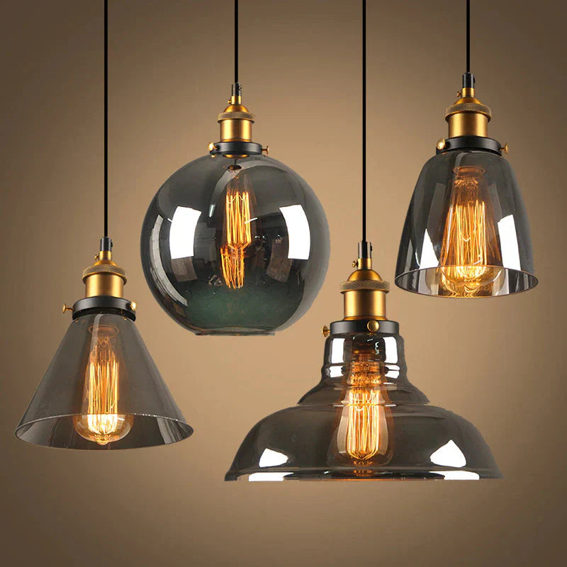 Indigo Pendant Light | Smoked Glass, Vintage Industrial Kitchen Island Lighting 1
