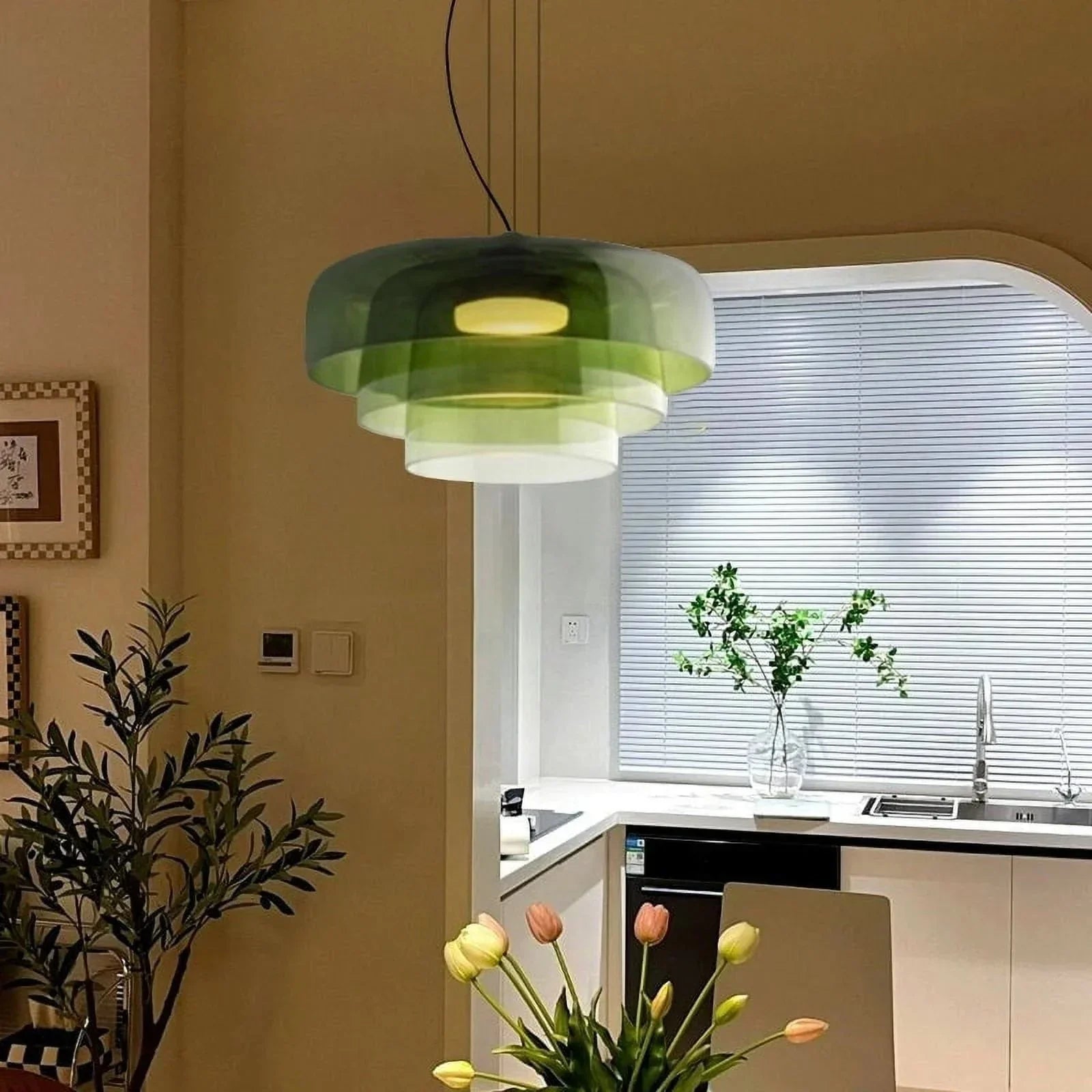 Mira Glass Pendant Light | Layered Shade, Retro-Style for Kitchen Island 1