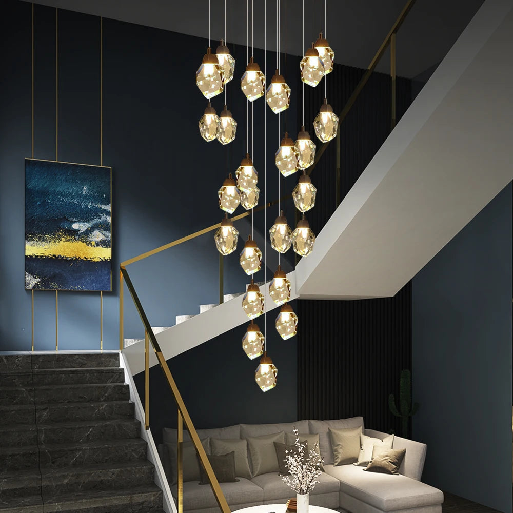 Riviera Crystal Chandelier | Elegant Diamond Cut Design, Cascading Pendants 0